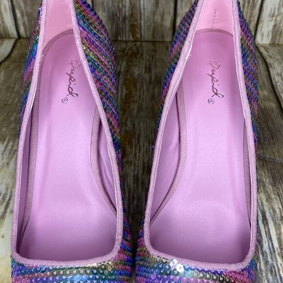 NWOB Womens Qupid Brand Pastel Rainbow Sequin Stiletto Pumps size 8 - Picture 6 of 7